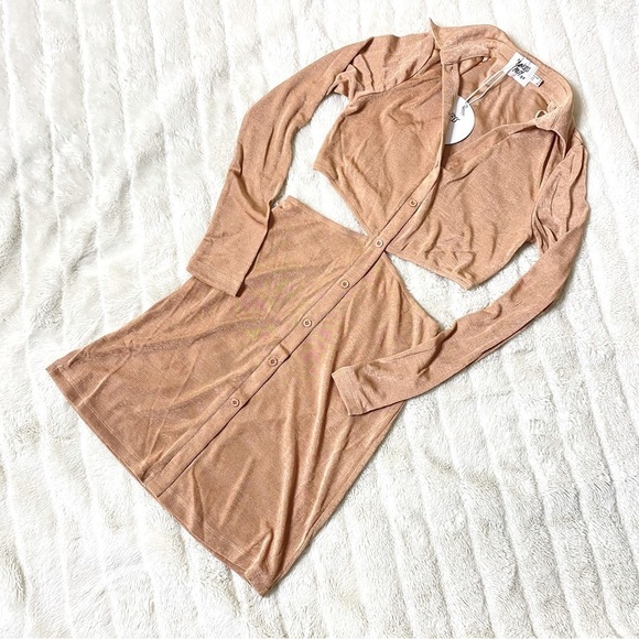 Princess Polly Y2k Cut Out Mini Shirt Dress with Long Sleeves Nwt Size 4 - Picture 6 of 9